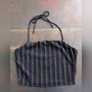 Rainbow Striped Cropped Halter Top